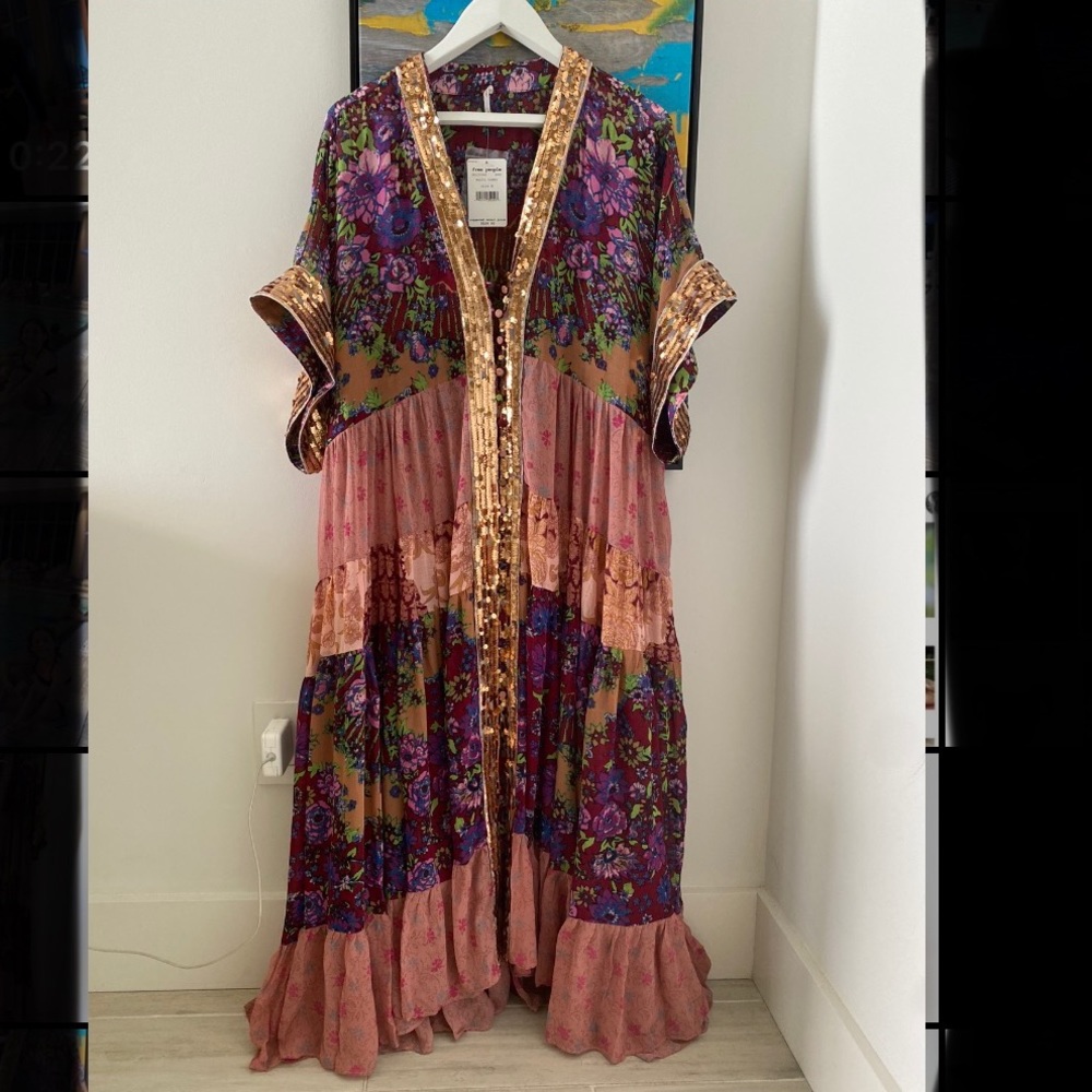 Free People Dolman Floral Sequin Boho Maxi Dress M